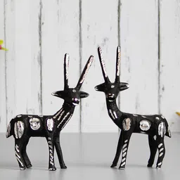 eCraftIndia Set of 2 Black and Silver-Toned Metal Handcrafted Deer Figurine image 3