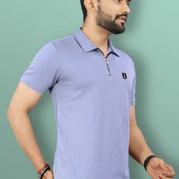 vebnor Men Self Design Polo Neck Polyester Blue T-Shirt image 5