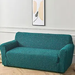 HOUSE OF QUIRK Teal Self-Design Bubble 3 Seater Sofa Cover-picture-29