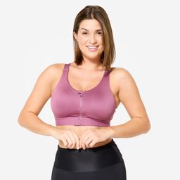 domyos Women's High Support Zipped Sports Bra with Cups - Old Purple-picture-35
