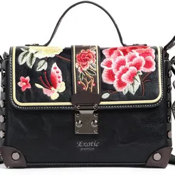 exotic Black Women Sling Bag Embroidery Design Boxy type Shoulder Bag-picture-25