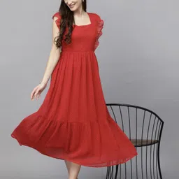 jiya sarees Women Layered Red Ankle Length Dress-picture-19