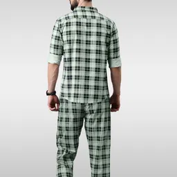 broon Men Shirt & Pyjama set Green Printed image 2