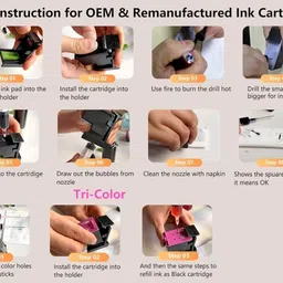 verena Refill ink With Syringe Black + Tri Color Combo Pack Ink Cartridge image 5