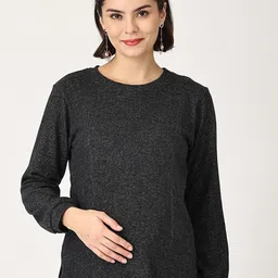 The Mom Store Women Maternity Black Hooded Sweatshirt-picture-39