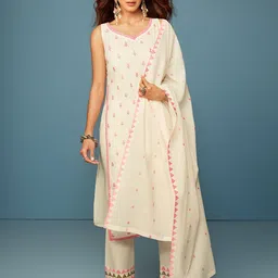 Libas Ethnic Motifs Embroidered Thread Work Pure Cotton Kurta With Palazzos & Dupatta image 1