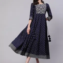 NISHABD Ethnic Motifs Printed Embroidered Fit & Flare Ethnic Dress image 1