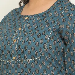 Sringam Plus Size Ethnic Motifs Printed Mandarin Collar Gotta Patti Cotton Kurta image 2