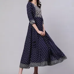 NISHABD Ethnic Motifs Printed Embroidered Fit & Flare Ethnic Dress image 3
