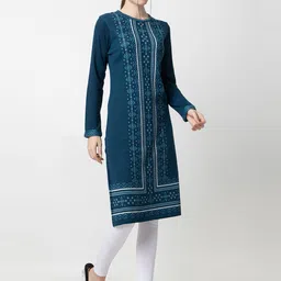 KEIKO Woven Design Round Neck Acrylic Regular Kurta image 3