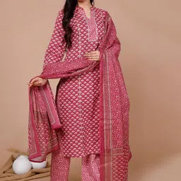MIRAVAN Floral Printed Gotta Patti Pure Cotton Straight Kurta With Palazzos & Dupatta image 4