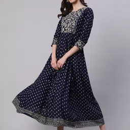NISHABD Ethnic Motifs Printed Embroidered Fit & Flare Ethnic Dress image 4