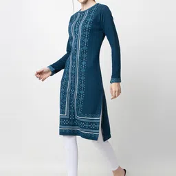 KEIKO Woven Design Round Neck Acrylic Regular Kurta image 4