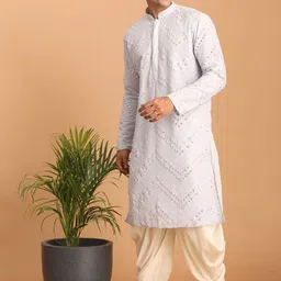 VASTRAMAY Chevron Embroidered Mirror Work Kurta with Dhoti Pants image 4