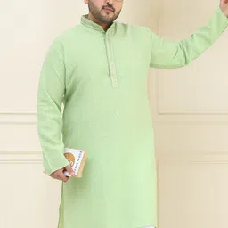 SOJANYA PLUS Size Men Green Solid Pastels Pure Cotton Kurta image 1