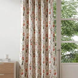 DDecor Peach-Coloured Green Floral Room Darkening Door Curtain image 1