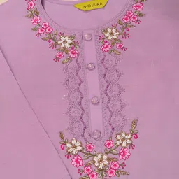 MOJILAA Floral Embroidered Round Neck Beads and Stones Kurta with Dhoti Pants & Dupatta image 5