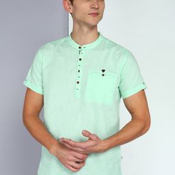 Kuons Avenue Linen Cotton Mandarin Collar Regular Sleeve Pathani Short Straight Kurta-picture-24