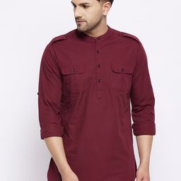 Hypernation Men Maroon Pathani Pure Cotton Kurta-picture-49