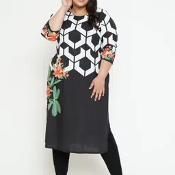 Amydus Plus Size Geometric Printed Cotton Straight Kurta image 1
