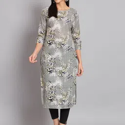 SHAHVEER CREATION Animal Printed Boat Neck Cotton Straight Kurta-image-3