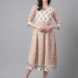PURVIJA KURTIES Ethnic Motifs Printed Sequinned Cotton A-Line Kurta image 1