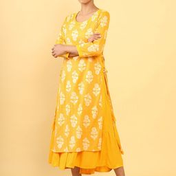 Soch Women Mustard Yellow & White Floral Printed Anarkali Kurta-picture-0