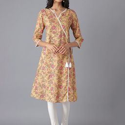 AURELIA Women Brown & Pink Floral Printed Pure Cotton Kurta-picture-47