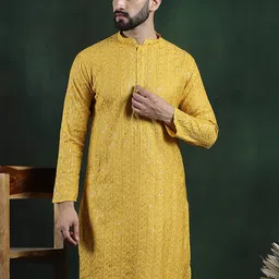 SOJANYA LUXE Floral Embroidered Mandarin Collar Sequins Cotton Silk Straight Kurta-picture-20