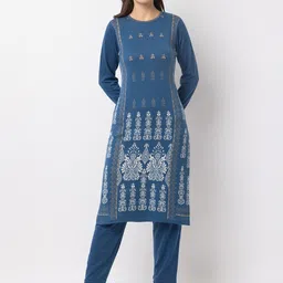 KEIKO Ethnic Motifs Printed Round Neck Long Sleeves Acrylic Straight Kurta-image-29