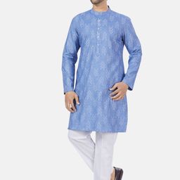Studio Shringaar Ikat Printed Mandarin Collar Relaxed Fit Straight Kurta-picture-48