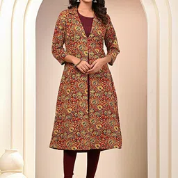 KANNAHI Ethnic Motifs Printed Pure Cotton Kurta With Shrug-picture-22