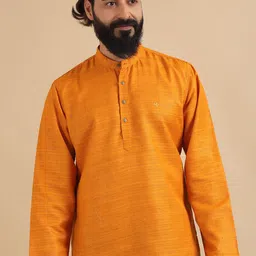 FILORI Mandarin Collar Thread Work Curved Straight Art Silk Short Kurta-image-15
