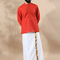 filori studio FILORI Mandarin Collar Thread Work Curved Straight Art Silk Short Kurta-picture-27
