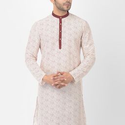 DEYANN Men Off White & Maroon Geometric Printed Kurta-picture-39