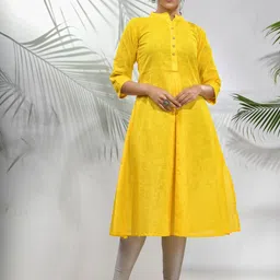Charukriti Cotton Thread Work Mandarin Collar Three-Quarter Sleeves A-Line Kurta image 1