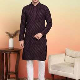 SWAGG INDIA Men Geometric Embroidered Thread Work Kurta-picture-26