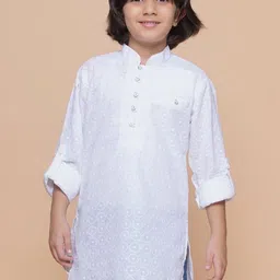 Aj DEZInES Boys Geometric Embroidered Thread Work Mandarin Collar Cotton Kurta-picture-34