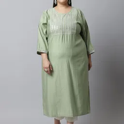 Rajnandini Women Plus Size Green & Silver-Toned Embroidered Kurta-image-42
