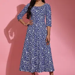 Poshak Hub Women Printed Flared Sleeves Thread Work Kurta-picture-22