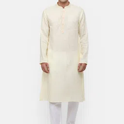 Linen Club Men Cream-Coloured Pure Linen Kurta-image-93