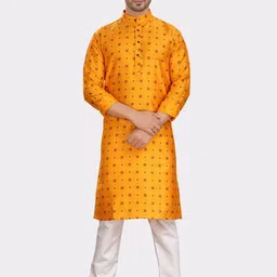 SHIWAM ETHNIX Men Geometric Printed Silk Kurta image 1
