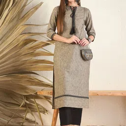 MASSTANI BY INDDUS Geometric Cotton Thread Work Tie-Up Neck A-Line Kurta image 1