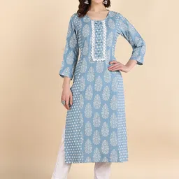 Maaesa Round Neck Ethnic Motifs Printed Thread Work Kurta image 1