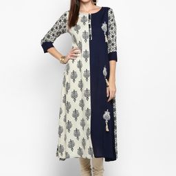 vbuyz KALINI Women Blue & Beige Ethnic Motifs Printed Straight Kurta-picture-21