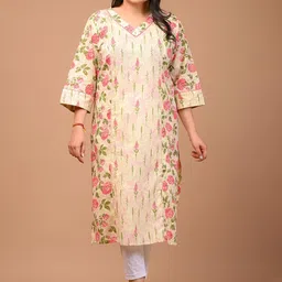 Swasti Plus Size Floral Printed V-Neck Cotton Straight Kurta-image-17
