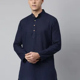 TATTVA Men Navy Blue Chikankari Kurta-picture-14