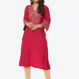 Biba Women Fuchsia Yoke Design A-Line Kurta image 1