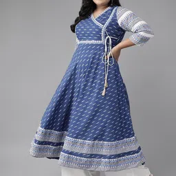 KALINI Plus Size Ethnic Motifs Printed V-Neck Cotton Angrakha Kurta-picture-28