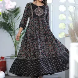 DARVIKAA COLLECTION Ethnic Motifs Printed Embroidered Detail Fit & Flare Midi Ethnic Dress-picture-40